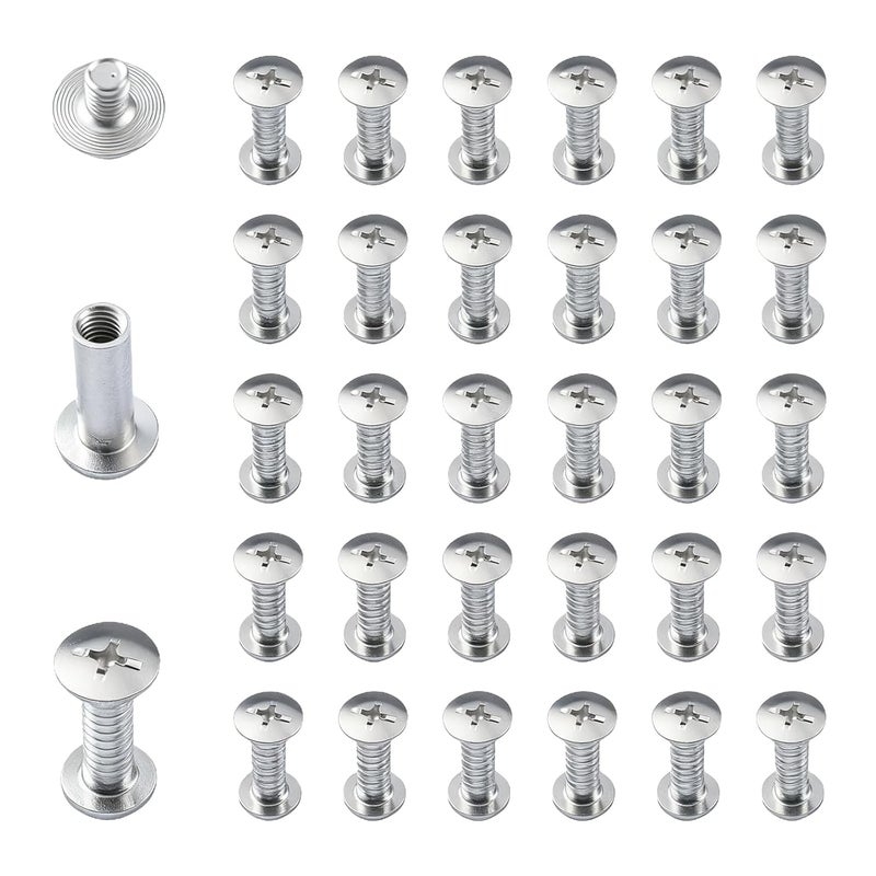 INCREWAY Phillips Screws, 30 Sets 5mm X 15mm Nickel Plated Chicago Binding Screws Round Cross Head Stud Screw Posts Nail Rivet Chicago Button, Silver Tone - Image 1